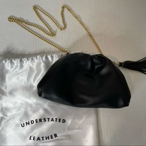 Understated Leather Black Clutch Purse with Gold Chain